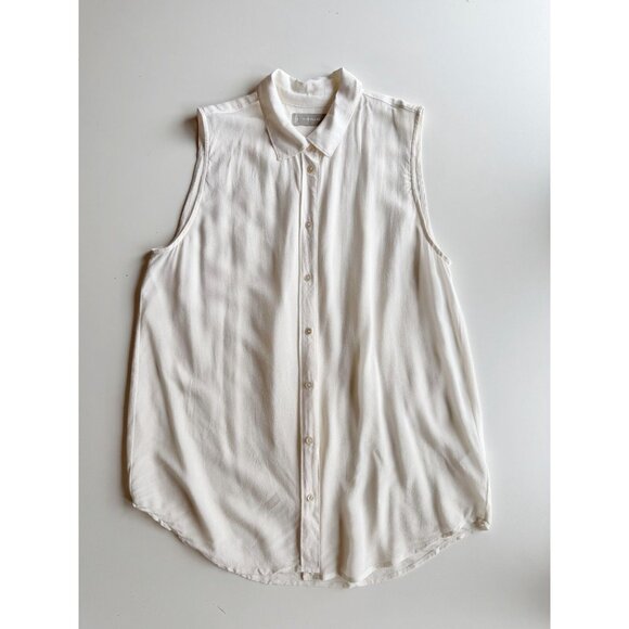 EVERLANE Ivory Silk Crepe De Chine Sleeveless Classic Button Up Blouse, Size 12 - Picture 6 of 13
